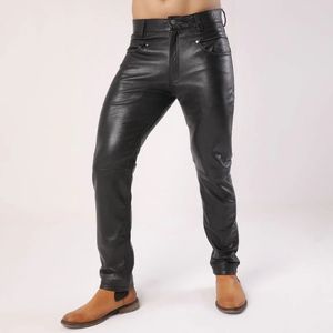 กางเกงหนังแกะสีดำสไตล์ไบค์เกอร์สำหรับผู้ชาย - Product Image 1