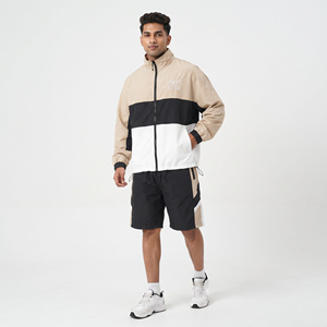 <b>Men</b> Color Blocking Windbreaker Jacket & Drawstring Shorts Set Breathable Lightweight 100% Nylon <b>Men</b> Short Waterproof <b>Tracksuit</b> - Product Image 1