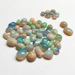 Opale de feu Welo d'Éthiopie blanche naturelle, taille cabochon, 3-5 carats, taille libre, multicolore, lot de pierres précieuses en vrac, prix de gros - Product Image 1