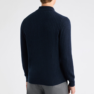 Suéter Polo de Punto Acanalado Azul Marino para Hombre, Manga Larga, Cuello Camisero, Estilo Casual para Otoño - Product Image 2