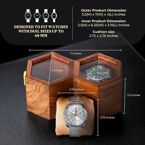 Qualcosa QS-WB-M01 Caja de Relojes de Madera Maciza de Lujo, Organizador de Almacenamiento para 2 Relojes, Estuche de Exhibición - Product Image 4