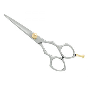 Stainless Steel <b>Barber</b> Scissors Silver Color Gold Adjustment Screw Sharp <b>Blade</b> Professional Hair Cutting Right-Handed Medium - Product Image 1