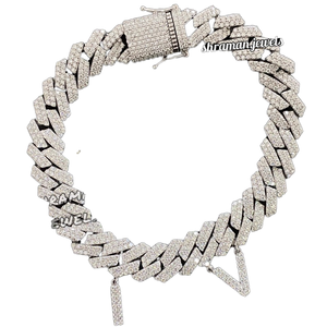 Pulsera de Tobillo Personalizada con Letra Inicial, Elegante, de Plata 925 con Moissanita de 12 mm y 6 Pulgadas, Estilo Cubano, para Fiesta o Compromiso - Product Image 1