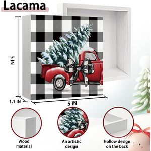 Decoración Navideña, Letreros de Madera en Caja, Camión Rojo, Decoraciones con Estampado de Cuadros Buffalo para el Hogar, Oficina, Dormitorio, para Acampar - Product Image 4