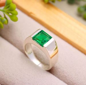 Square Cut <b>Emerald</b> Men's Wedding Engagement <b>Ring</b> 925 Sterling <b>Silver</b> 14K Gold Plated Bezel Setting Luxury - Product Image 1