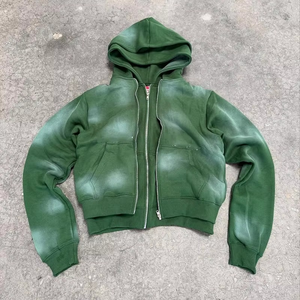 Sudadera con capucha extragrande de algodón French Terry con lavado ácido para hombre, estilo urbano, personalizable, con doble capa y cremallera, impermeable - Product Image 1