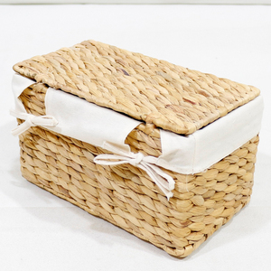 Sustainable Rectangle Water Hyacinth Storage <b>Box</b> with Lid and Cotton Lining - Product Image 4