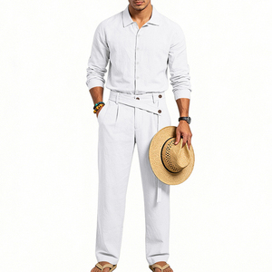Ensemble décontracté pour homme, tenue d'été décontractée, coton tissé respirant, costume deux pièces, vêtements décontractés haut de gamme pour homme - Product Image 3