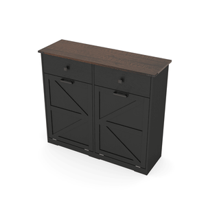 Mobiletto nero stile rustico con doppio sportello a ribalta per bidoni da 20 galloni e cassetto per la raccolta differenziata autoportante - Product Image 5