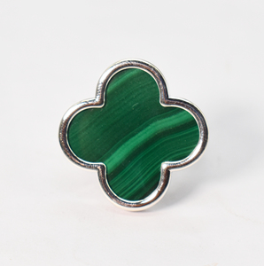 Natural Malachite four Leaf Clover <b>Ring</b> in 92.5 Sterling Silver Unique <b>Crystal</b> <b>Ring</b> Gift For Her - Product Image 2