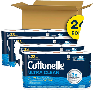 Cottonelle Ultra Clean <b>Toilet</b> Paper with Active CleaningRipples Texture, Strong Bath Tissue, 24 Family Mega <b>Rolls</b> = 132 Regular - Product Image 1