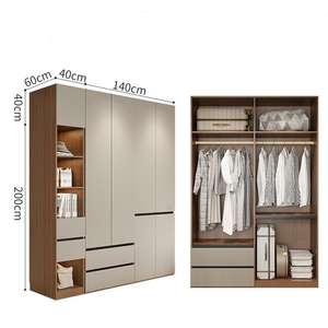 Armoire moderne en teck massif, armoire minimaliste pour chambre à coucher, armoire de rangement avec tiroirs et étagères pour appartement, salon, durable - Product Image 1