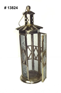 Copper Rose Gold Polished Metal Moroccan <b>Tall</b> Square Candle <b>Lantern</b> Perforated Floral Cutout Pyramid Roof - Product Image 6