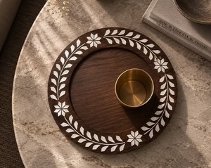 Tabla de servir de madera de acacia con nácar para Ramadán, tabla de cortar de madera de acacia en forma de arco, bandeja de comida para decoración islámica, venta al por mayor - Product Image 3