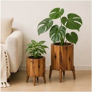 Vente en gros de jardinières modernes en bois d'acacia à lattes avec pieds, pot de fleurs d'intérieur en bois massif écologique pour la décoration de la maison et des hôtels - Product Image 3