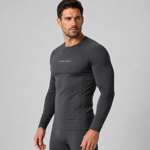 Custom Color Combination Crew Neck Design Second <b>Skin</b> Long Sleeve Shirt Thermal Fleece Lined Fabric For Yoga Fitness Supplier - Product Image 2