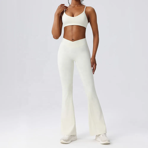 Ensemble de yoga 2 pièces, haut court taille haute, leggings longs, couleur unie, bretelles spaghetti, vêtements de sport pour femmes - Product Image 2