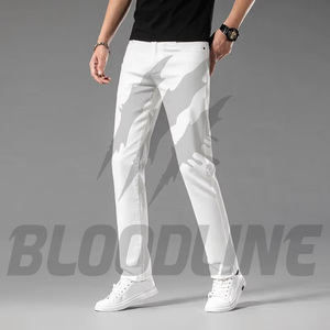 Bloodline Men's Black Slim Fit Straight Leg Cotton Denim Jeans Casual Midweight Autumn Style - Product Image 5