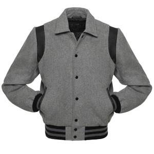 Veste varsity rétro en laine pour homme avec manches entièrement noires, broderie de logo personnalisée, col montant à capuche, veste fine d'hiver - Product Image 2