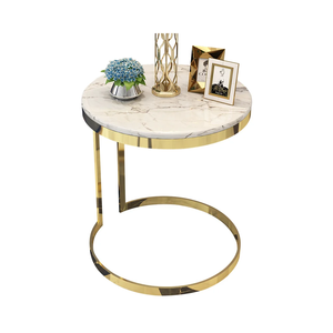 Mesa de Estilo Innovador, Muebles de Lujo, Mesa Auxiliar Redonda con Tapa de Mármol para Sala de Estar, Hotel, Oficina, Mesa en Forma de C Chapada en Oro - Product Image 4