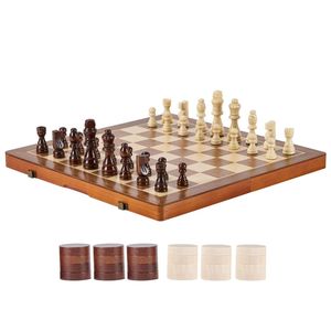 Juego de Ajedrez de Madera Plegable de Alta Calidad 2 en 1, Tablero de Damas, Tablero de Ajedrez de Madera Plegable Hecho a Mano para Adultos y Niños, Juego de Ajedrez de Regalo - Product Image 1