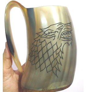 Handcrafted Customised Viking Carving Ceramic Drinking Horn <b>Mug</b> Highly Polished Natural Horn India for Business Gifts-Wine Beer - Product Image 3