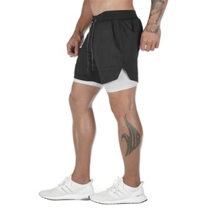 Men's White Solid Drawstring Shorts With Black Inner <b>Layer</b> Quick Dry Knitted Casual <b>Mid</b> Waist Short Shorts - Product Image 5