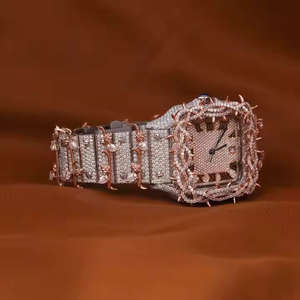 Reloj mecánico de lujo para hombre, movimiento automático, hielo completo VVS Moissanite, esfera de cristal, ventana, cierre oculto hecho a mano, cadera - Product Image 3