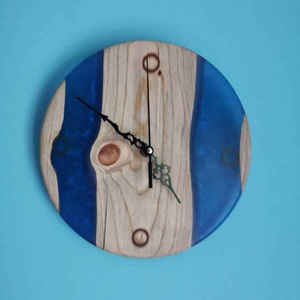 Modern Designed <b>White</b> Resin & Natural Wooden Round Shape Wall <b>Clock</b> Quartz Motive for Living Room Decoration Natural Polish - Product Image 2