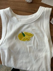 Customize <b>Beaded</b> Embroidery White Ribbed Cotton Tank Top Blue Letter Sleeveless Innerwear Casual Apparel Fashion Clothing Piece - Product Image 3