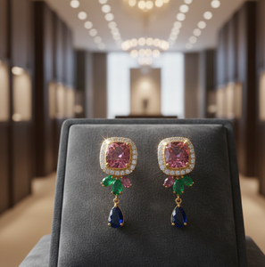 Colorful Gemstone <b>Earrings</b> Pink Oct Blue Hydro Green CZ 925 Sterling Silver Gold Plated <b>Small</b> <b>Earring</b> Ethnic Jewellery - Product Image 4