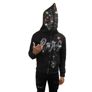 Strass Coton Couronne Mode Pierre Larmes Strass Mode Toile D'araignée Hommes Femmes Gothique Sweat À Capuche Sweat Full Zip - Product Image 2