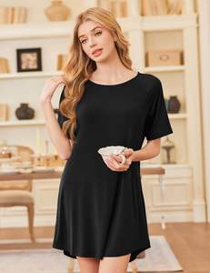 Camisón de poliéster tejido para mujer, elegante, liso, suave, transpirable, de secado rápido, ligero, cómodo y de corte holgado. - Product Image 5