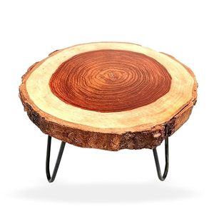 Présentoir à gâteaux rond en bois rustique Aqdus Saleem avec pieds en métal pour pâtisserie et fêtes - Product Image 5