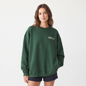 เสื้อสเวตเชิ้ตสีเขียวเข้มทรงโอเวอร์ไซส์ สไตล์สตรีท สำหรับผู้หญิง คอวี แขนเสื้อแบบดรอปไหล่ ปักลาย - Product Image 4