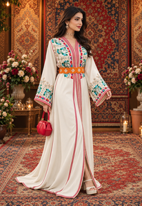 Caftán Marroquí Elegante de Terciopelo Color Ciruela Mishkat Couture, Bordado a Mano, Cinturón, Mangas Largas, Transpirable, Vestido de Novia Árabe Maxi con Cuello en V - Product Image 4