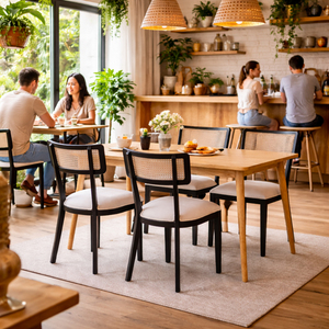 Durable Solid Teak Wood Scandinavian Modern <b>Restaurant</b> Mulyo Dining <b>Set</b> with 4 Chairs Foldable Eco-Friendly Commercial Furniture - Product Image 6