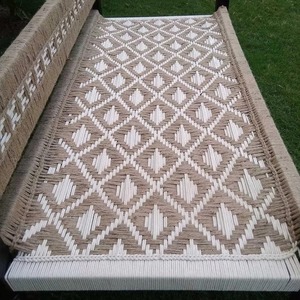 Handwoven Wooden Charpai <b>Bench</b> With Geometric Pattern Outdoor Rustic Modern Design Durable Home Furniture - Product Image 4