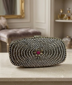Medium Size Brass Handmade Customized <b>Gold</b>-Plated Kundan <b>Clutch</b> Golden Indian Wedding Traditional Glass Mosaic Feng Shui <b>Purse</b> - Product Image 4