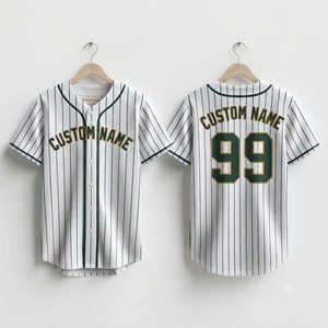 Maroon <b>Green</b> Pinstripe Custom Baseball Jersey Men's Button Up Breathable Sports Uniform Team Apparel Sublimated Wholesale - Product Image 2