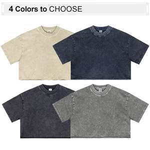 Camisetas Cortas de Algodón Personalizadas de Alta Calidad, Estilo Vintage, Lavado Ácido, Cuello Redondo, Tipo Baby Tee - Product Image 1