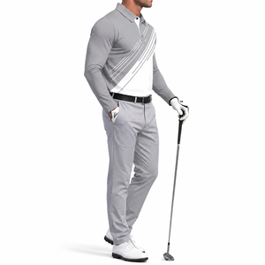 Unisex Gray Three <b>Quarter</b> Sleeve Zipper Closure Lightweight Polo Shirt <b>White</b> Diagonal Stripes Breathable Knitted Golf - Product Image 4