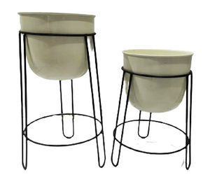 Ensemble de jardinières en métal doré antique avec support géométrique en fer, pot de fleurs moderne pour intérieur et extérieur, porte-plantes haut pour salon - Product Image 3