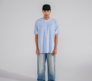 Acid Wash Regular Fit Turtleneck <b>Tie</b>-Dye Short Sleeve <b>Knitted</b> 100% Cotton Breathable Hip Hop Men's T-Shirt - Product Image 2