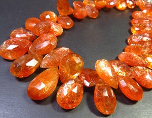 Sunstone Full Sparkled Faceted Pear 8-16mm <b>Top</b> Grade Natural Orange Confetti <b>Rainbow</b> 8" Strand Jewelry for Pendant Necklace - Product Image 2