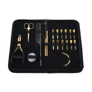 Hair Extension Installation Tools Kit 3 Hole Bead Crimping Plier Pulling Loop <b>Hook</b> Needle Rat Tail Comb Duckbill <b>Clips</b> Scissor - Product Image 1