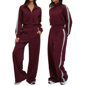 Women Tracksuit Set 2 Piece Casual Sportswear Zip <b>Jacket</b> Wide Leg Pants Striped Athletic Jogger Set Fashion <b>Workout</b> Outfit - Product Image 1