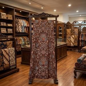 Tela de Algodón Batik Tulis Indonesiana Hecha a Mano con Diseño Tradicional Sidomukti Banyu Mili, Color Sogan Marrón, Textil Premium - Product Image 5