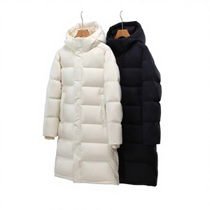 <b>Long</b> Hooded Puffer <b>Jacket</b> Winter Coat Windproof Casual Down Filled Zipper Closure Solid Color Unisex Thick Polyester Shell - Product Image 1