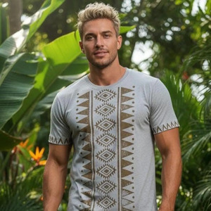 T-shirt en coton gris à imprimé aztèque pour homme, tendance et très vendu en 2026 |   T-shirt d'été décontracté à manches courtes et col rond pour la garde-robe des stylistes - Product Image 1